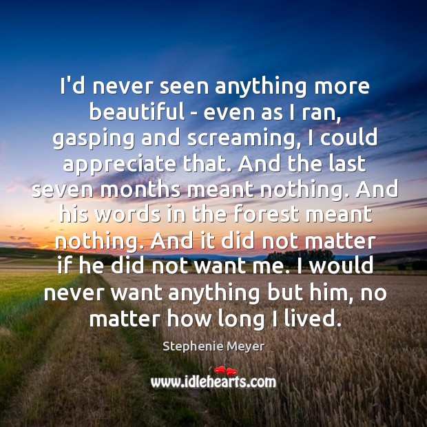 I’d never seen anything more beautiful – even as I ran, gasping Stephenie Meyer Picture Quote