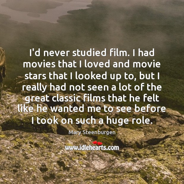 I’d never studied film. I had movies that I loved and movie Image