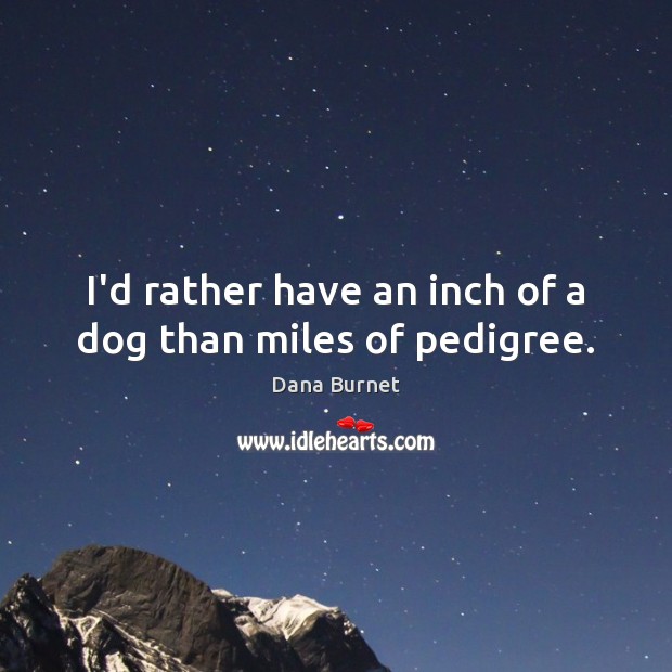 I’d rather have an inch of a dog than miles of pedigree. Dana Burnet Picture Quote