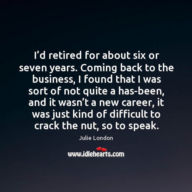 I’d retired for about six or seven years. Coming back to the business, I found that I was Image