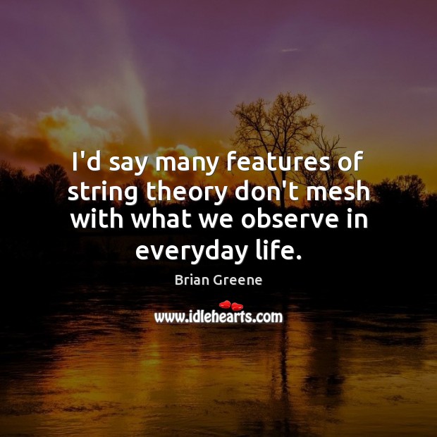 I’d say many features of string theory don’t mesh with what we observe in everyday life. Brian Greene Picture Quote