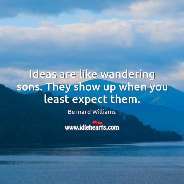 Ideas are like wandering sons. They show up when you least expect them. Bernard Williams Picture Quote