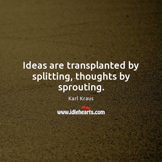 Ideas are transplanted by splitting, thoughts by sprouting. Karl Kraus Picture Quote