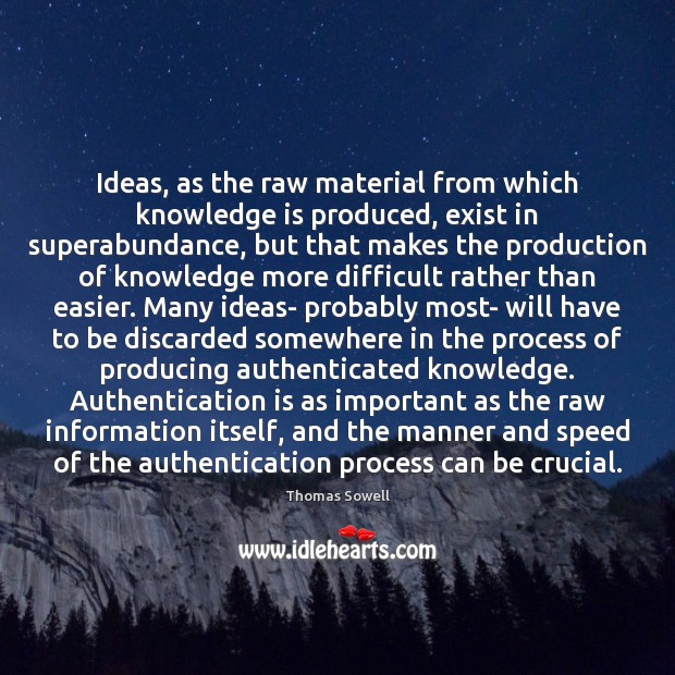 Ideas, as the raw material from which knowledge is produced, exist in Thomas Sowell Picture Quote