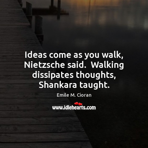 Ideas come as you walk, Nietzsche said.  Walking dissipates thoughts, Shankara taught. Emile M. Cioran Picture Quote