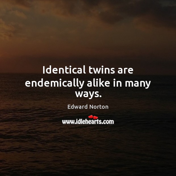 Identical twins are endemically alike in many ways. Edward Norton Picture Quote