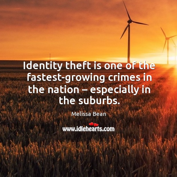 Identity theft is one of the fastest-growing crimes in the nation – especially in the suburbs. Melissa Bean Picture Quote
