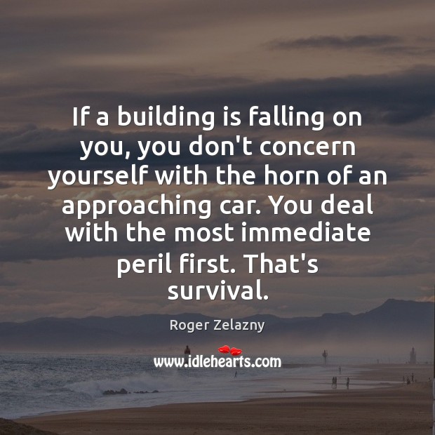 If a building is falling on you, you don’t concern yourself with Roger Zelazny Picture Quote