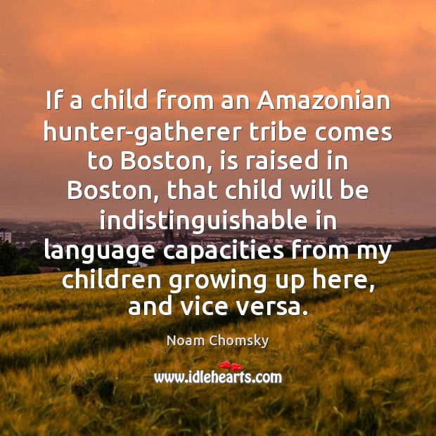 If a child from an Amazonian hunter-gatherer tribe comes to Boston, is Noam Chomsky Picture Quote