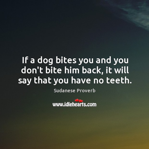 If a dog bites you and you don’t bite him back, it will say that you have no teeth. Sudanese Proverbs Image
