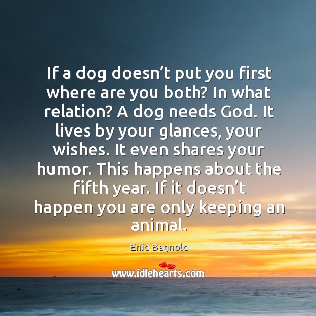 If a dog doesn’t put you first where are you both? in what relation? a dog needs God. Enid Bagnold Picture Quote