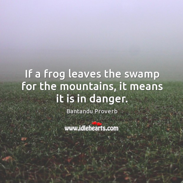 If a frog leaves the swamp for the mountains, it means it is in danger. Bantandu Proverbs Image