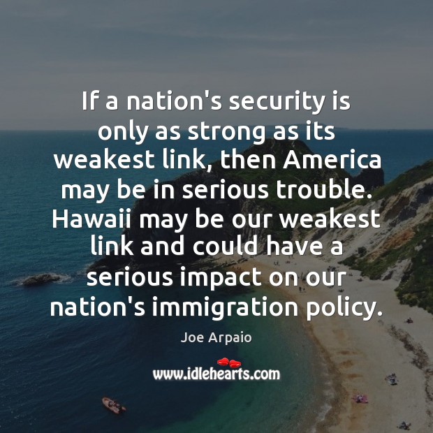 If a nation’s security is only as strong as its weakest link, Joe Arpaio Picture Quote