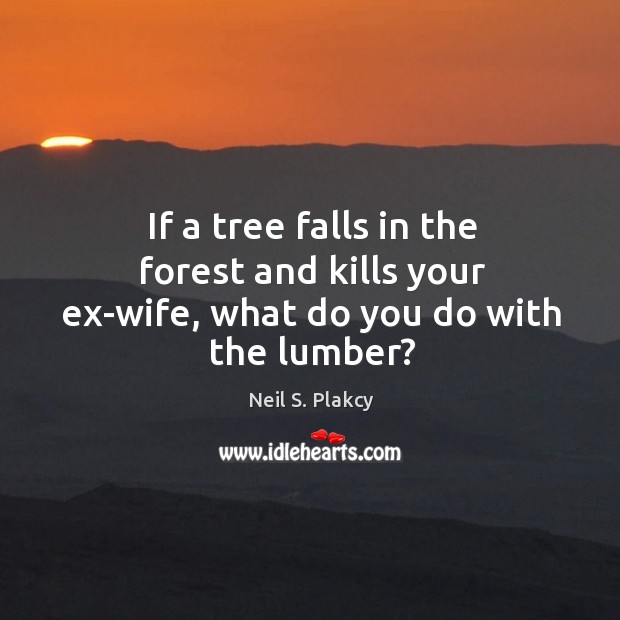 If a tree falls in the forest and kills your ex-wife, what do you do with the lumber? Image