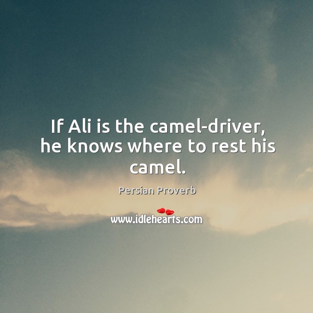 If ali is the camel-driver, he knows where to rest his camel. Persian Proverbs Image
