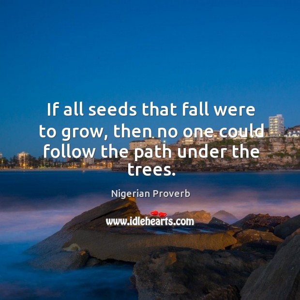 If all seeds that fall were to grow, then no one could follow the path under the trees. Nigerian Proverbs Image