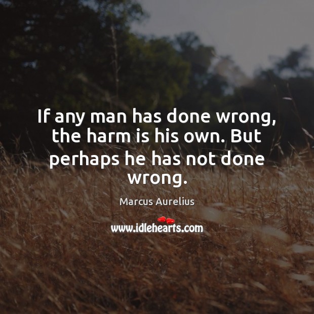 If any man has done wrong, the harm is his own. But perhaps he has not done wrong. Marcus Aurelius Picture Quote
