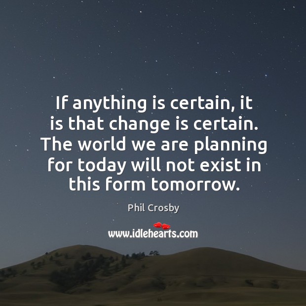 If anything is certain, it is that change is certain. The world we are planning for today will not exist in this form tomorrow. Change Quotes Image