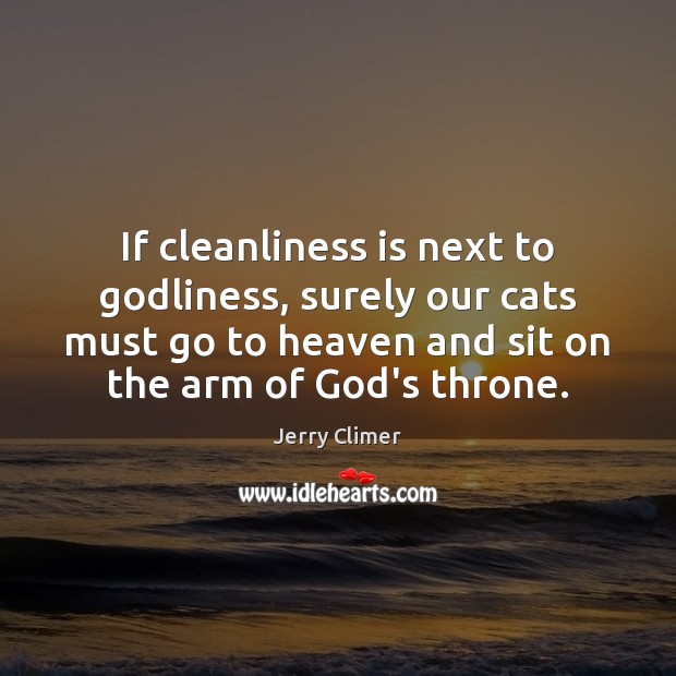 If cleanliness is next to Godliness, surely our cats must go to Jerry Climer Picture Quote