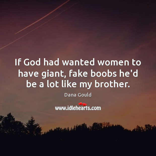 If God had wanted women to have giant, fake boobs he’d be a lot like my brother. Image
