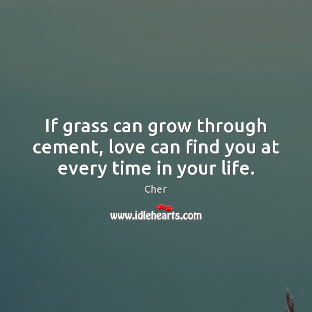 If grass can grow through cement, love can find you at every time in your life. Cher Picture Quote
