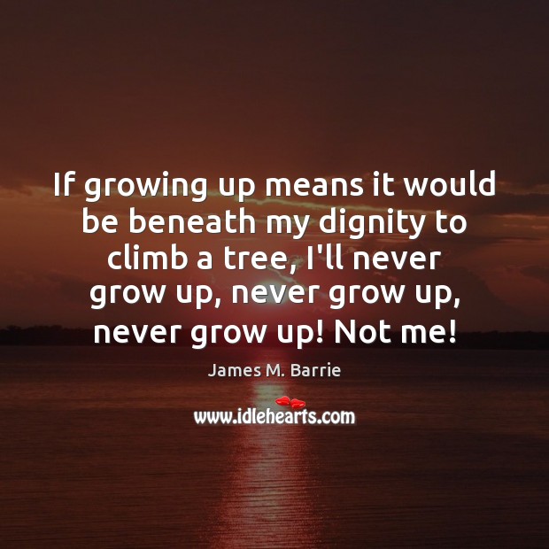 If growing up means it would be beneath my dignity to climb James M. Barrie Picture Quote