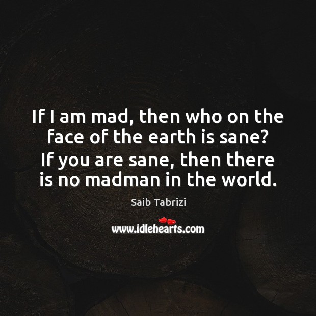 If I am mad, then who on the face of the earth Saib Tabrizi Picture Quote