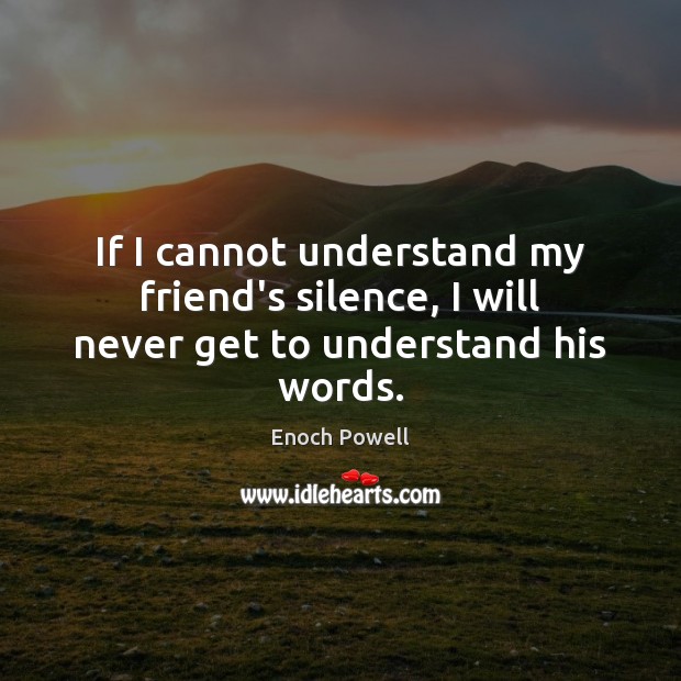 If I cannot understand my friend’s silence, I will never get to understand his words. Enoch Powell Picture Quote