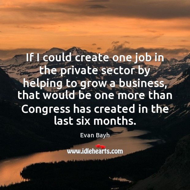 If I could create one job in the private sector by helping Evan Bayh Picture Quote