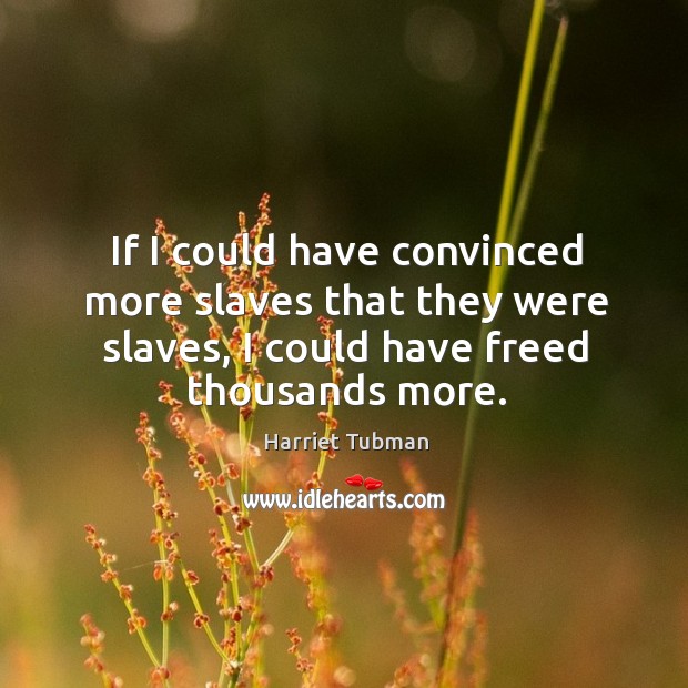 If I could have convinced more slaves that they were slaves, I could have freed thousands more. Image