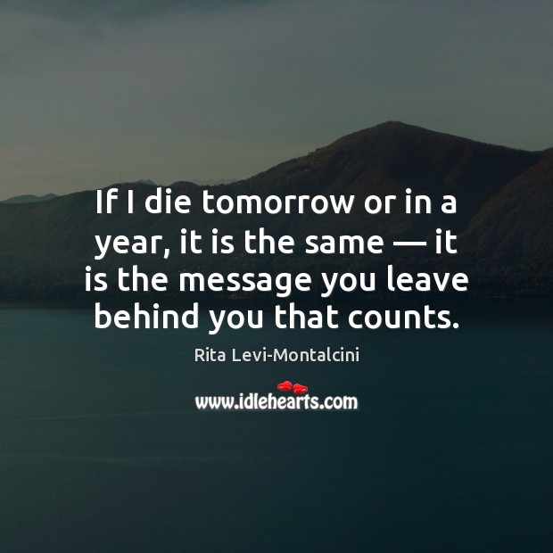 If I die tomorrow or in a year, it is the same — Rita Levi-Montalcini Picture Quote