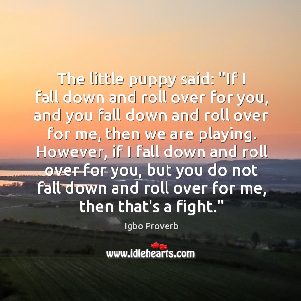 If I fall down and roll over for you, and you fall down and roll over for me Igbo Proverbs Image