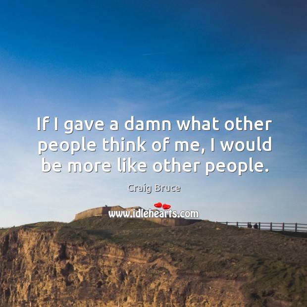 If I gave a damn what other people think of me, I would be more like other people. Craig Bruce Picture Quote