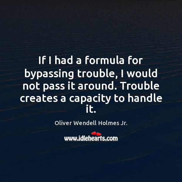 If I had a formula for bypassing trouble, I would not pass Oliver Wendell Holmes Jr. Picture Quote