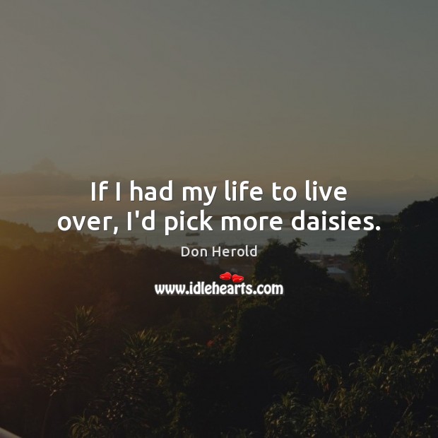 If I had my life to live over, I’d pick more daisies. Don Herold Picture Quote