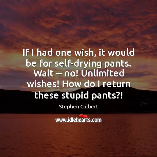 If I had one wish, it would be for self-drying pants. Wait Stephen Colbert Picture Quote