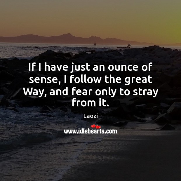 If I have just an ounce of sense, I follow the great Way, and fear only to stray from it. Laozi Picture Quote