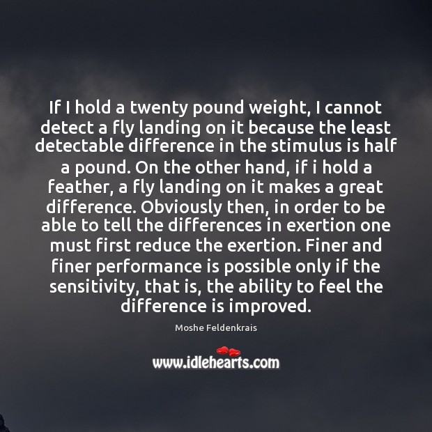 If I hold a twenty pound weight, I cannot detect a fly Moshe Feldenkrais Picture Quote