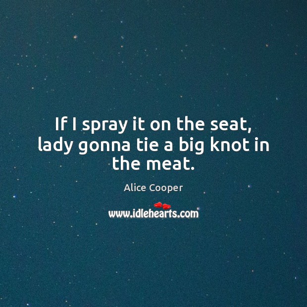 If I spray it on the seat, lady gonna tie a big knot in the meat. Alice Cooper Picture Quote