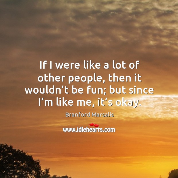 If I were like a lot of other people, then it wouldn’t be fun; but since I’m like me, it’s okay. Branford Marsalis Picture Quote
