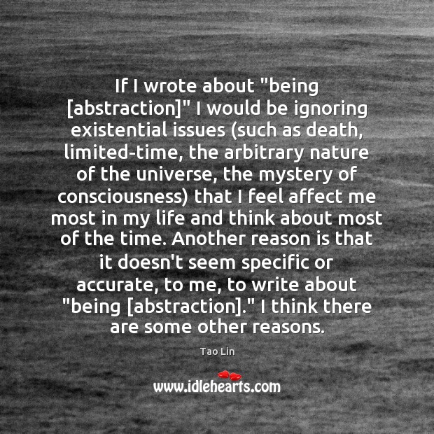 If I wrote about “being [abstraction]” I would be ignoring existential issues ( Tao Lin Picture Quote