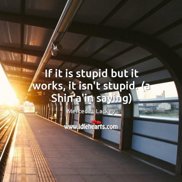 If it is stupid but it works, it isn’t stupid. (a Shin’a’in saying) Mercedes Lackey Picture Quote