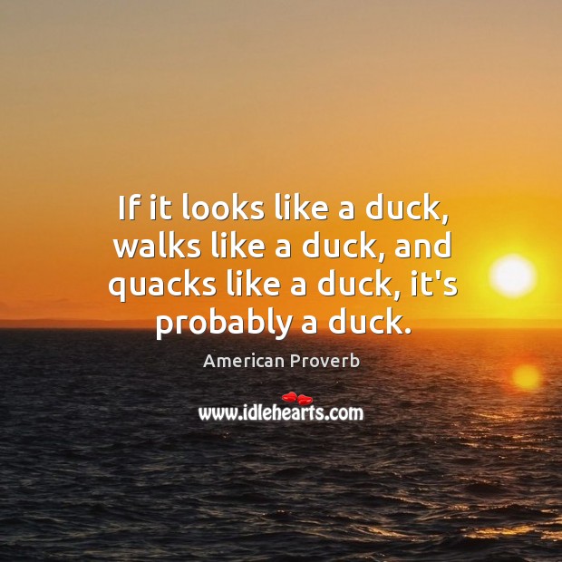 If it looks like a duck, walks like a duck, and quacks like a duck, it’s probably a duck. American Proverbs Image