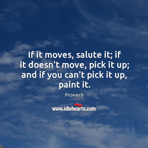 If it moves, salute it; if it doesn’t move, pick it up; and if you can’t pick it up, paint it. Image