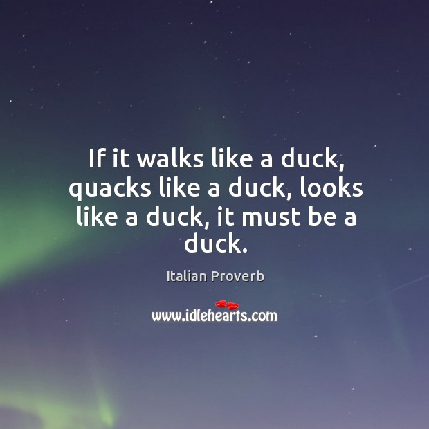 If it walks like a duck, quacks like a duck, looks like a duck, it must be a duck. Image