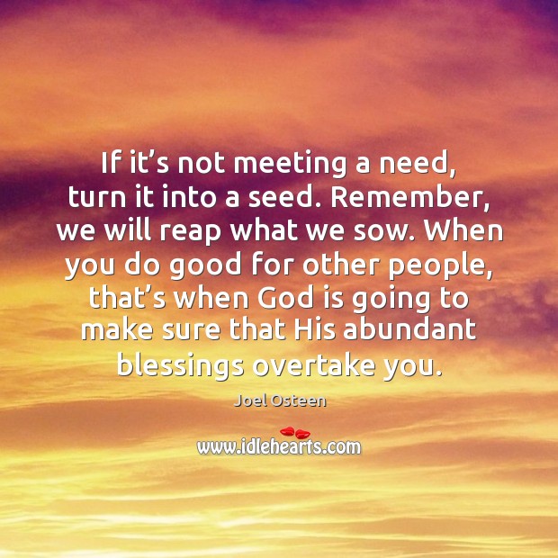 If it’s not meeting a need, turn it into a seed. Joel Osteen Picture Quote