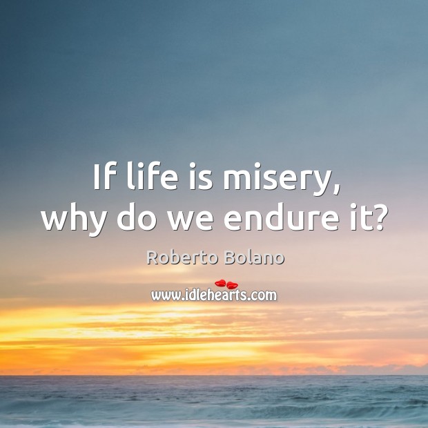 If life is misery, why do we endure it? Roberto Bolano Picture Quote