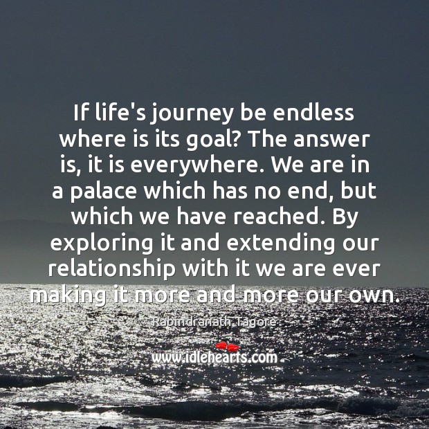 If life’s journey be endless where is its goal? The answer is, Rabindranath Tagore Picture Quote