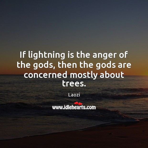 If lightning is the anger of the Gods, then the Gods are concerned mostly about trees. Laozi Picture Quote