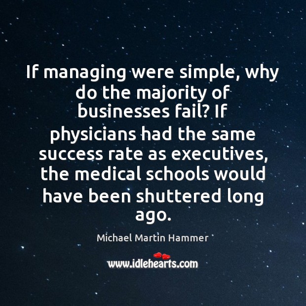 If managing were simple, why do the majority of businesses fail? If Michael Martin Hammer Picture Quote